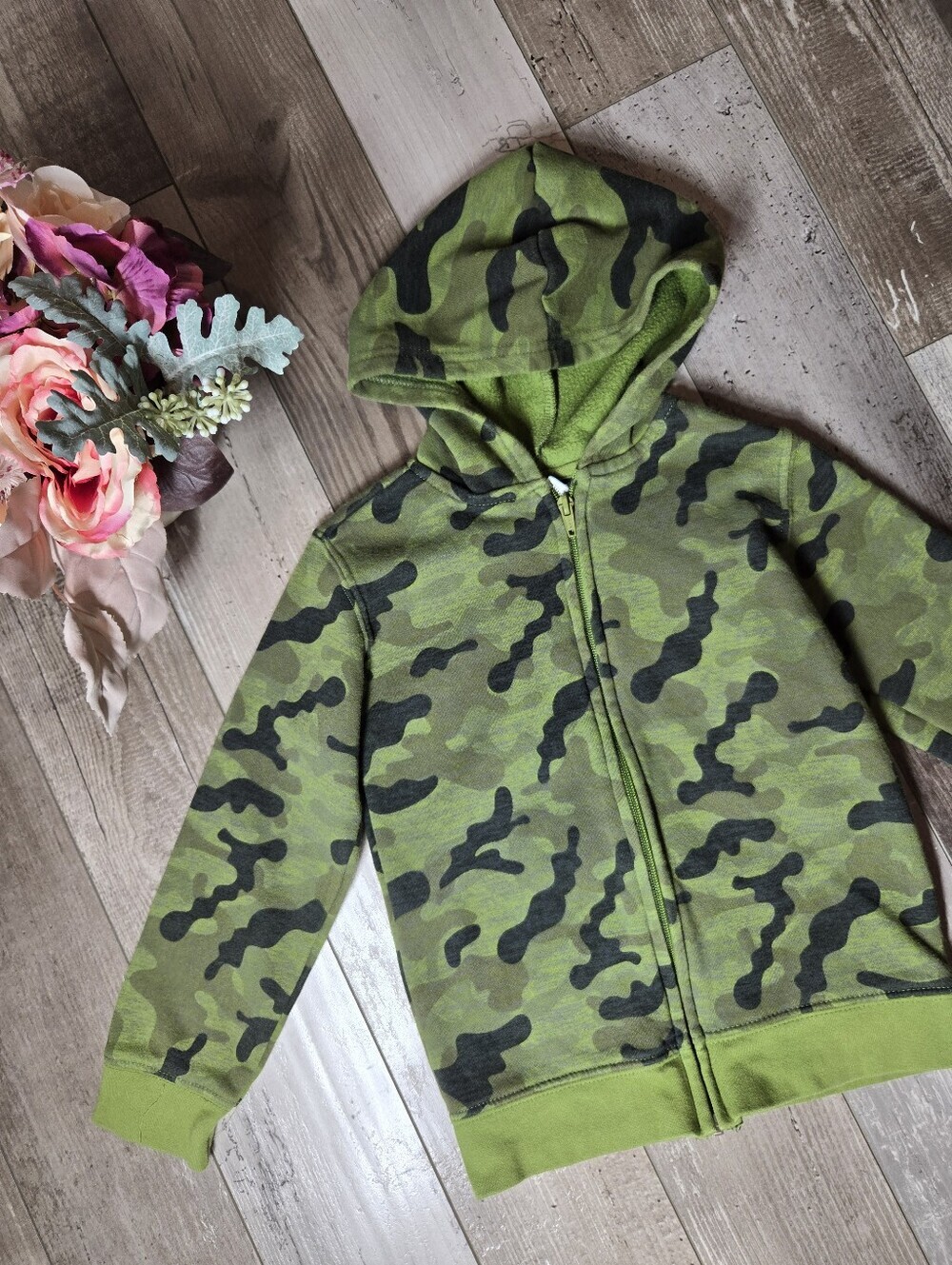 Joe Boxer Green Camo Fleece‑Lined Zip‑Up Hoodie – Boys Size 5T